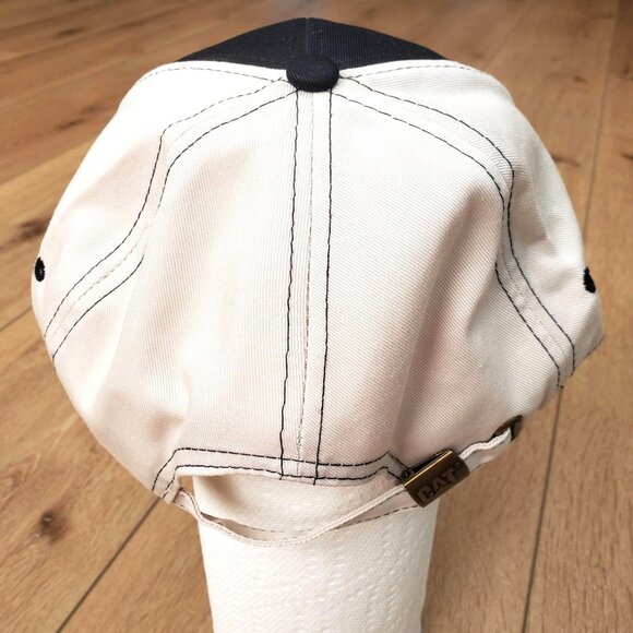 CAT Caterpillar Raised Logo Adjustable Strap Back Curve Bill Style Black Tan Hat - Picture 4 of 11